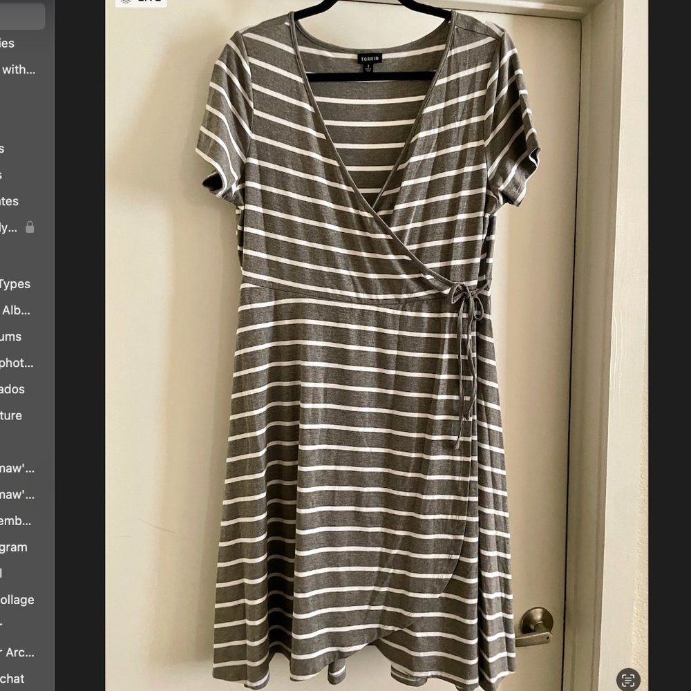 Torrid Wrap dress, size 1, grey & white stripes